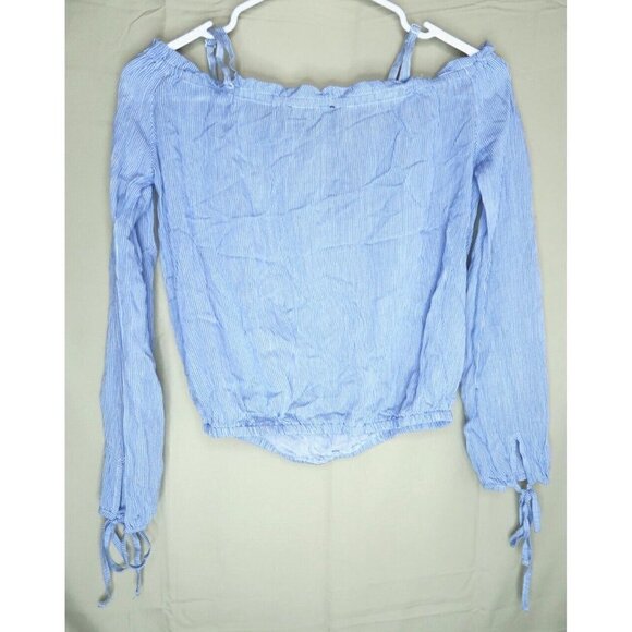 NWT Kendall & Kylie Shirt Cropped Blue White Vertically Striped Womens Small - Picture 6 of 12
